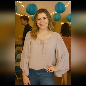 Women's Light Purple Textured Bell Sleeve Top